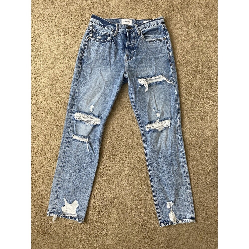 FRAME Denim "Le Original" High Rise Button Fly Distressed Light Jeans Size 26
